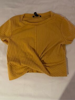 Forever 21 Mustard Twist-Front Ribbed Crop Top